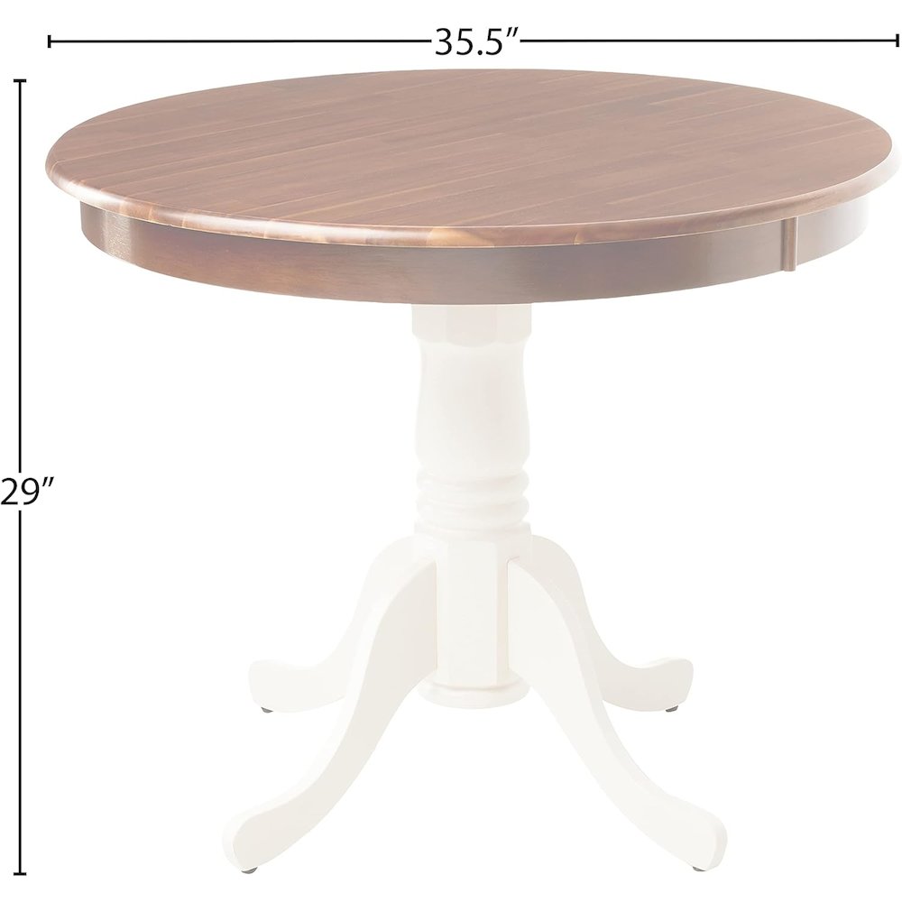 Round Dining Table, Walnut & White Finish, Solid Wood, Pedestal Base, 36-Inch