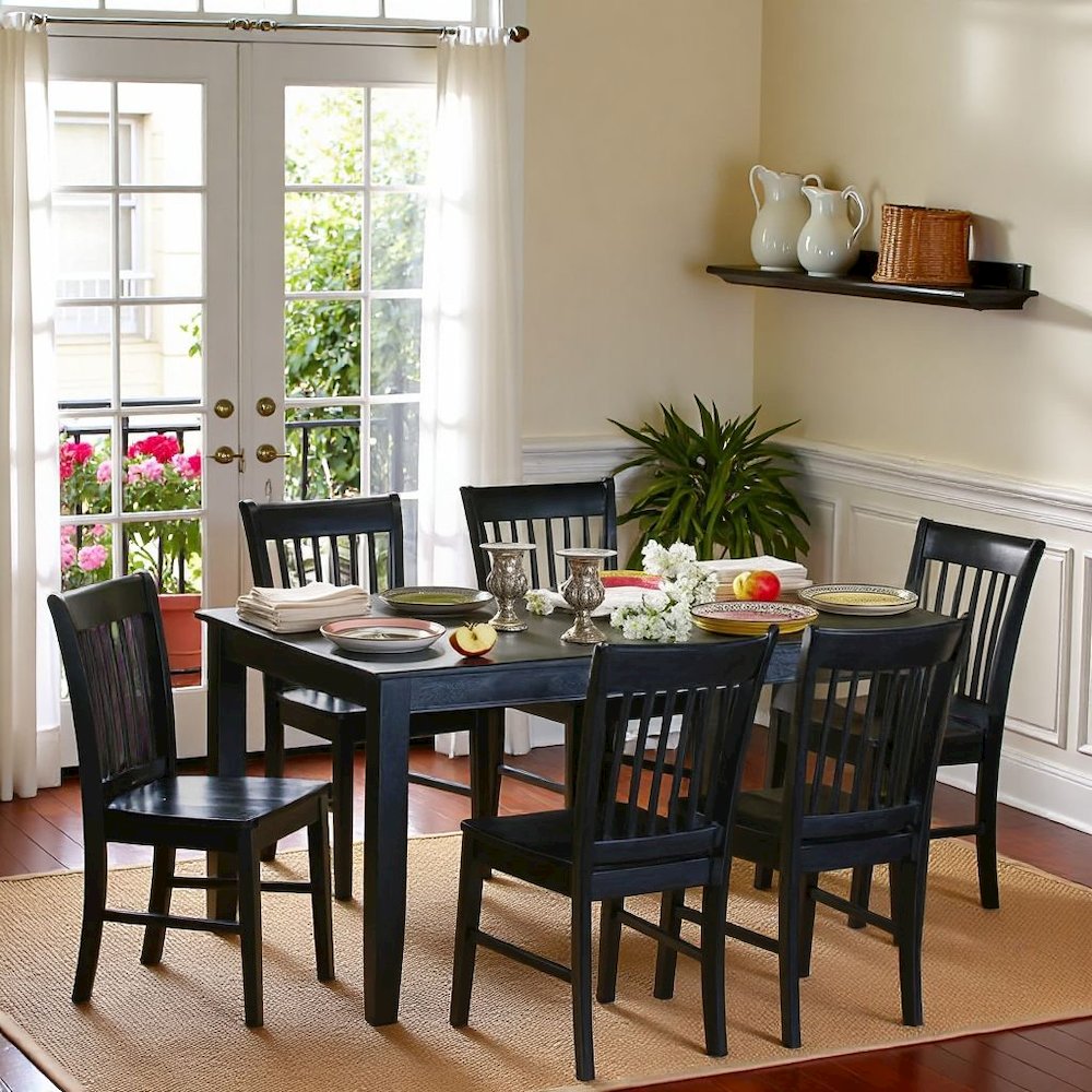 Solid Wood Black Kitchen Table and Chairs, 7 Piece Dining Set for 6