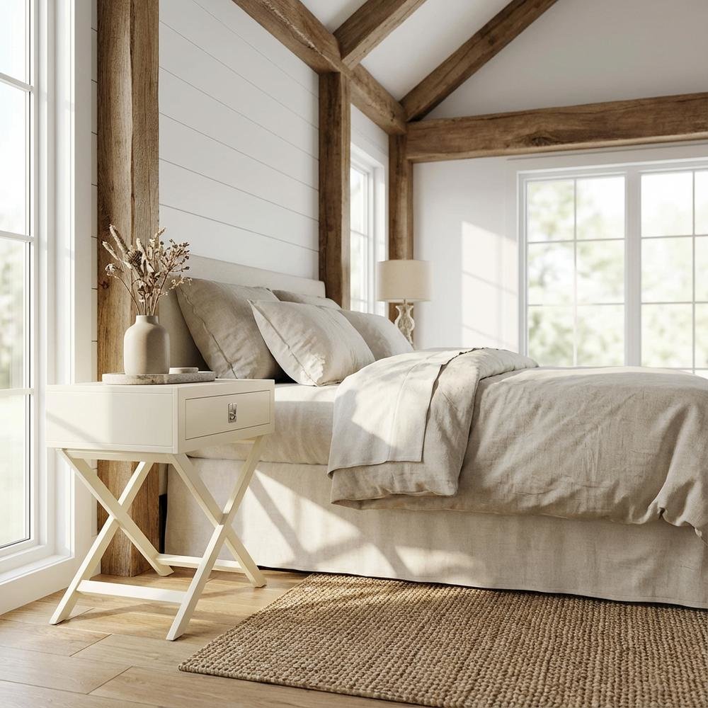 White Bedroom Nightstand with Spacious Surface and Modern Design