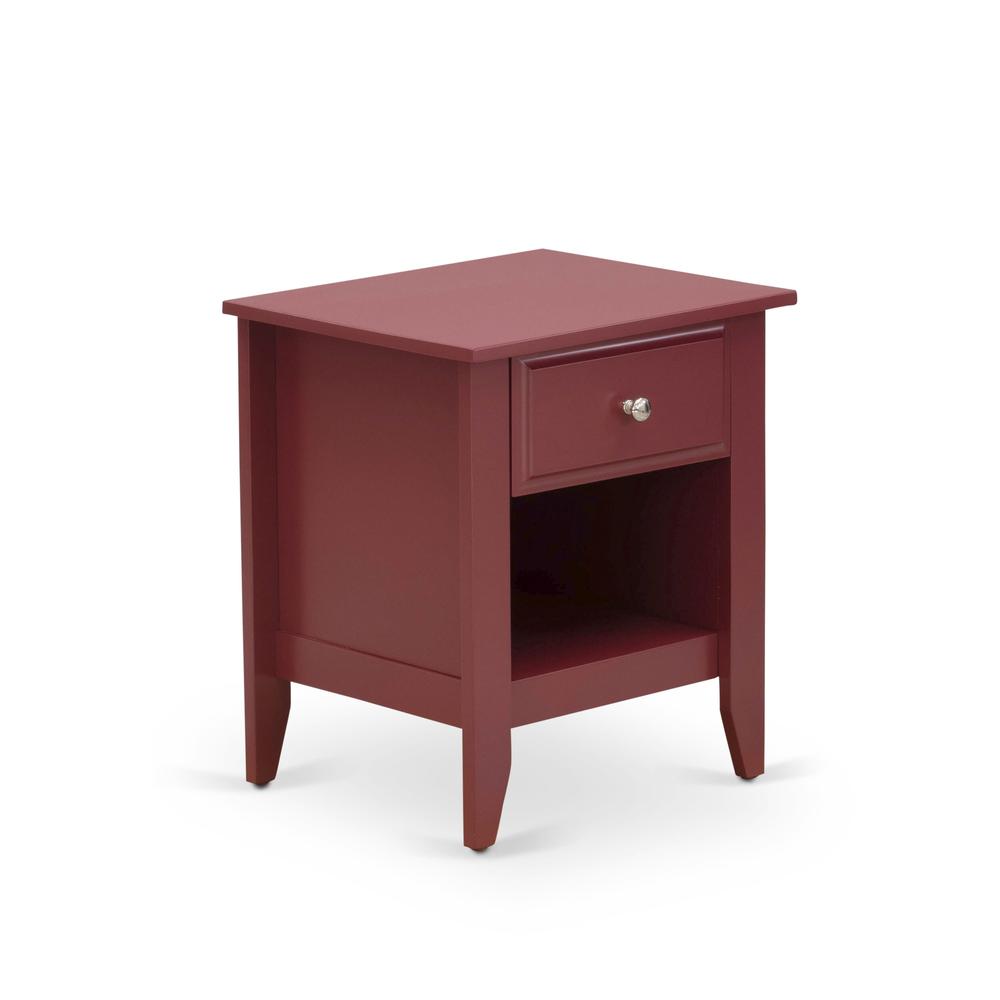 NL19K-2GA13 3 Piece Bed Set - 1 Platform Bed White Velvet Fabric Headboard and 2 Night Stand - Burgundy Finish Nightstand