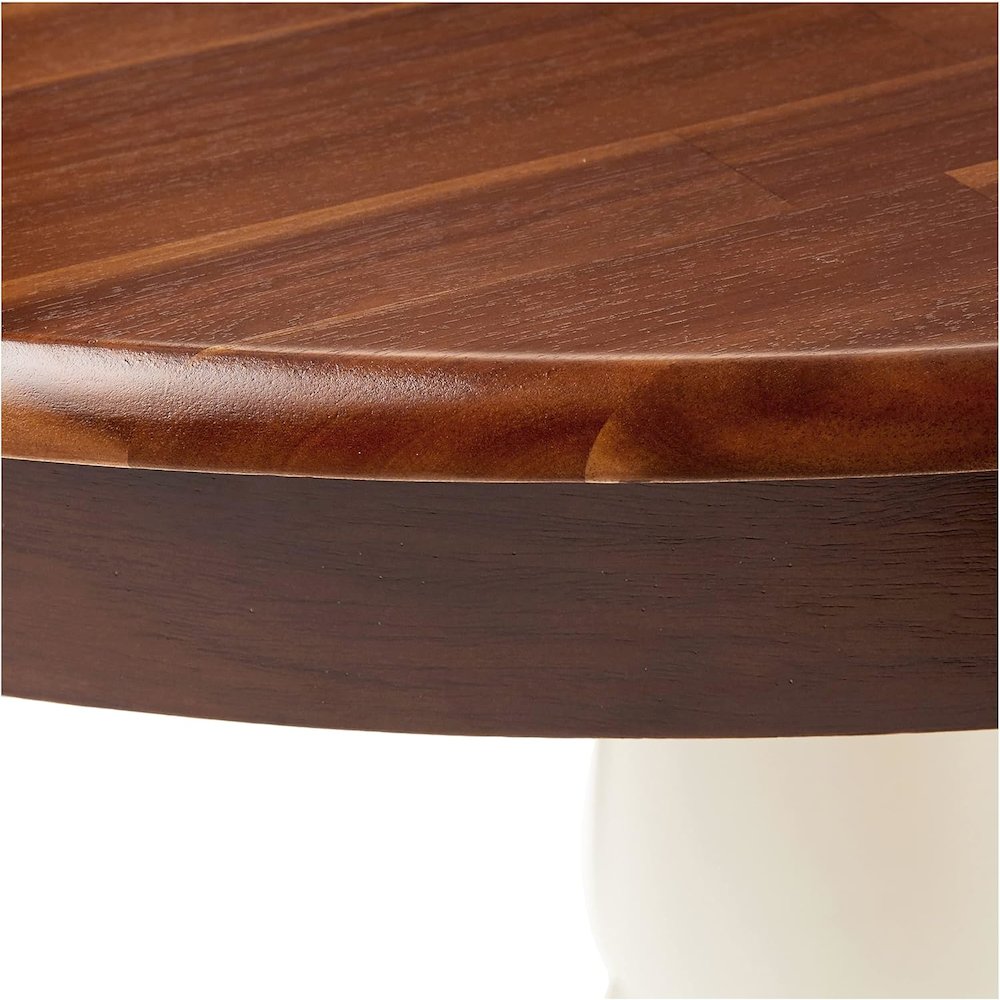 Round Dining Table, Walnut & White Finish, Solid Wood, Pedestal Base, 36-Inch