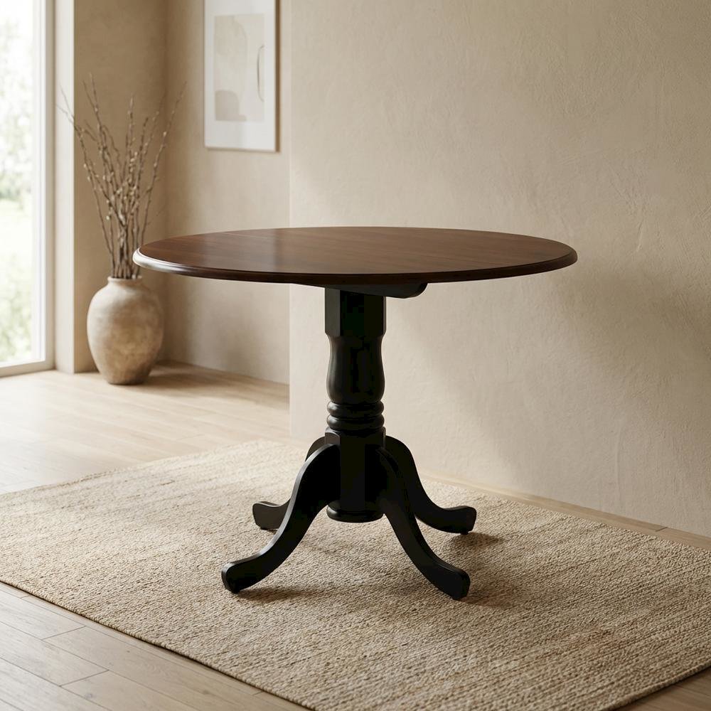 Mahogany Drop Leaf Round Table, Traditional Pedestal, Seats 4