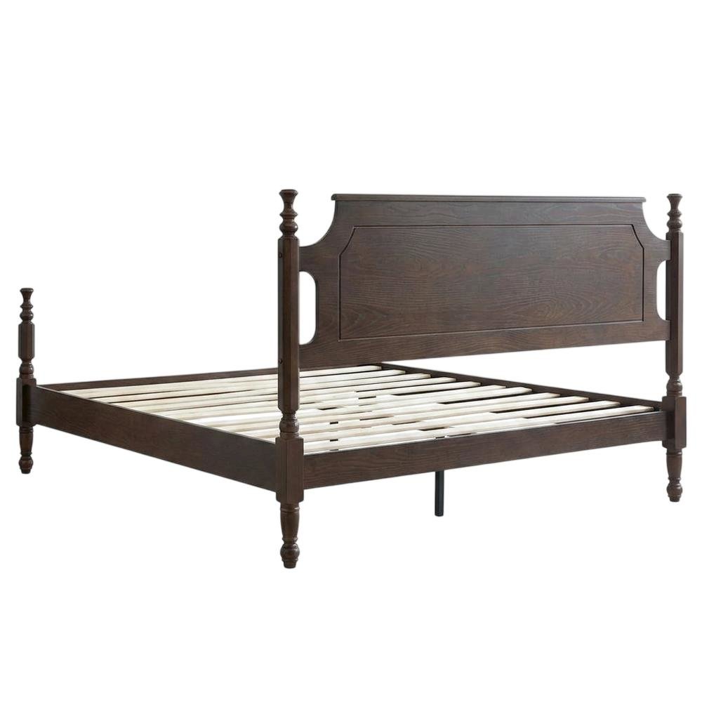 King Solid Wood Platform Bed with Headboard, Traditional, Dark Roast Oak, King