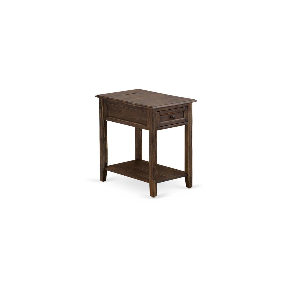GB25Q-1DE07 2-Piece Platform Queen Bed Set with Bed and 1 Distressed Jacobean Nightstand - Dark Brown Faux Leather and Black Legs
