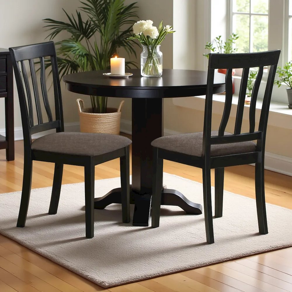 Elegant Dining Chairs Set of 2 with Black and Cherry Wood Finish