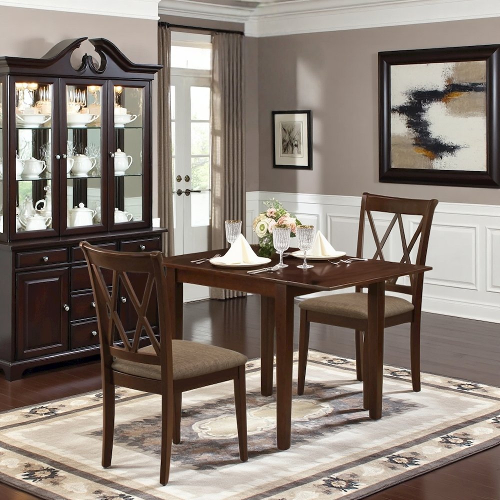 Solid Wood Small Dining Table for 2 with Chairs, Mahogany Brown Finish