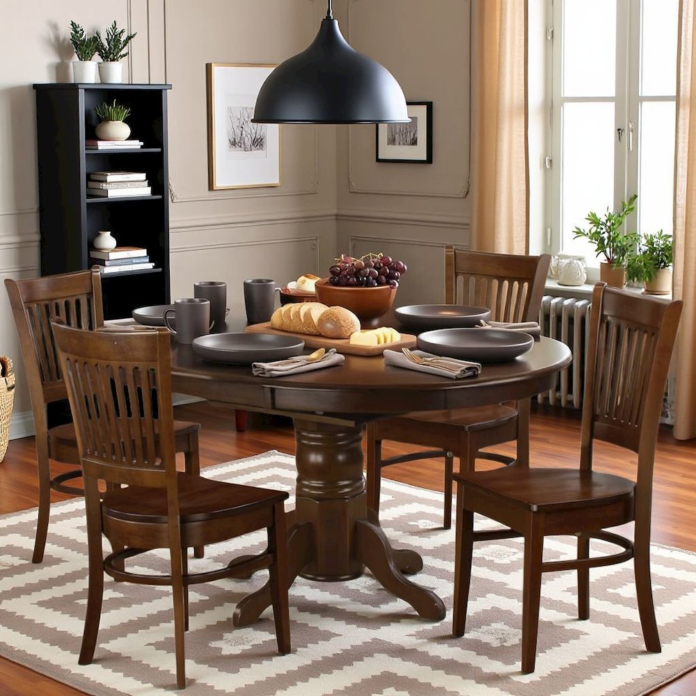 Solid Wood 5 Pc Dining Table Set with 4 Chairs, Brown Kitchen Seating
