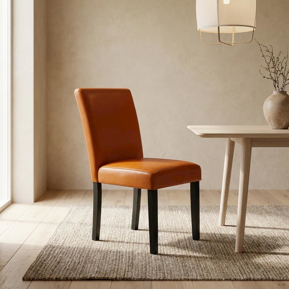 Faux Leather-Upholstered High-Back Parsons Chair for Dining Room, Set of 2