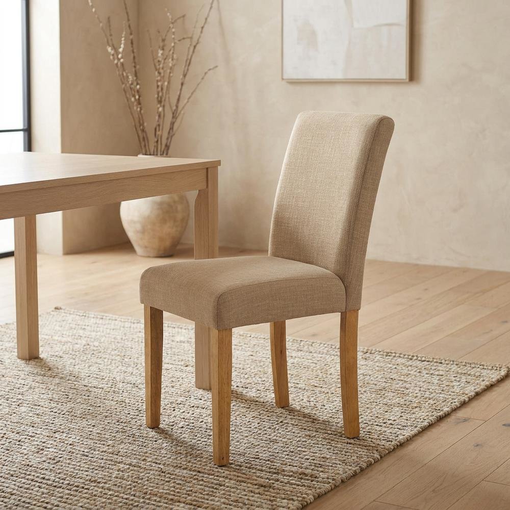 Upholstered Parsons Dining Chair with Padded Seat for Kitchen Table, Oak, Set of 2