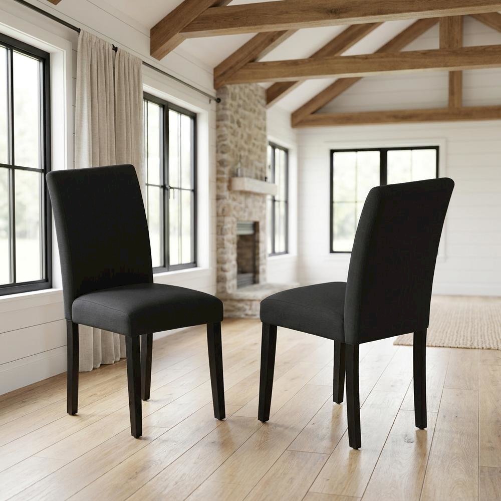 Linen-Upholstered Parsons Dining Chairs with Solid Wood Frame, Set of 2