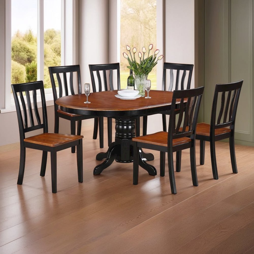 Elegant Oval Dining Table Set – 6 Chair Dining Table with Extendable Leaf