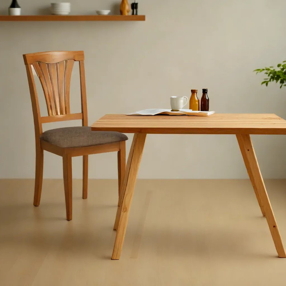 Elegant Wooden Dining Chairs – Linen Fabric Kitchen Chairs, Set of 2