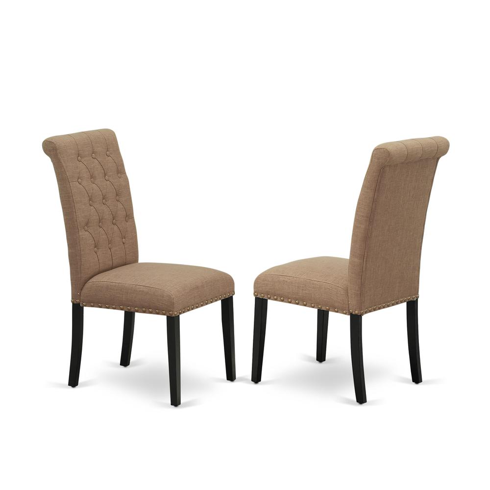 East West Furniture LABR5-71-17 5 Piece Dining Table Set Includes a Rectangle Wooden Table with Removable Leaf and 4 Light Sable Linen Fabric Upholstered Chairs, 42x92 Inch, Jacobean
