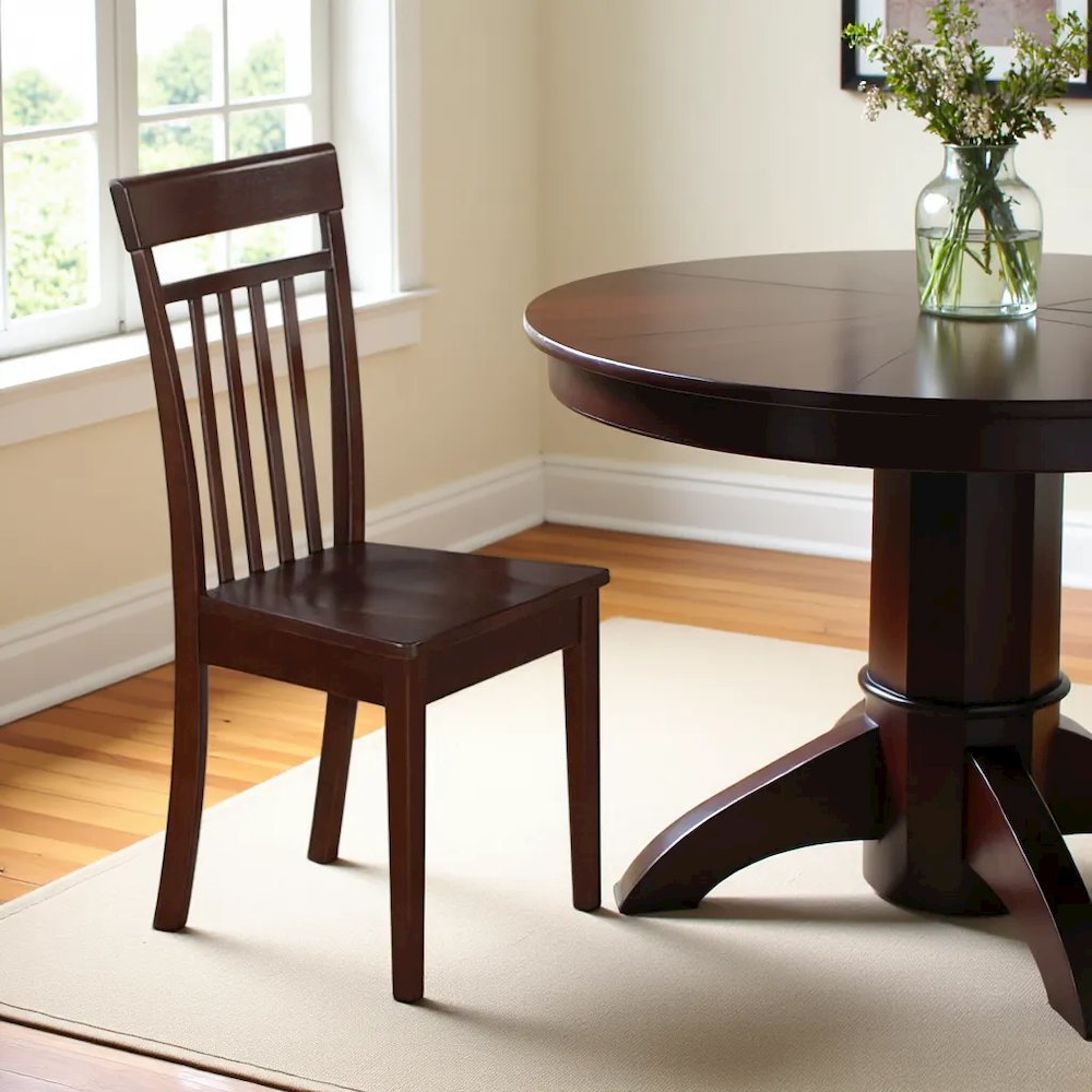Elegant Wooden Dining Chairs – Slatted Back, Set of 2, Brown Finish