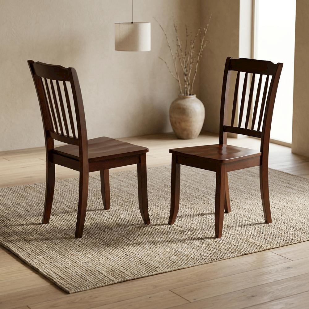 Mahogany Wood Dining Chair with Slat Back for Kitchen or Dining Room, Set of 2