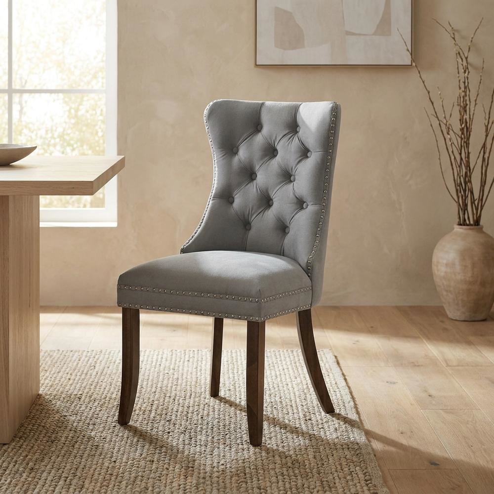 Wood Parsons Dining Chair, Kitchen and Dining Room Chairs, Light Gray, Set of 2