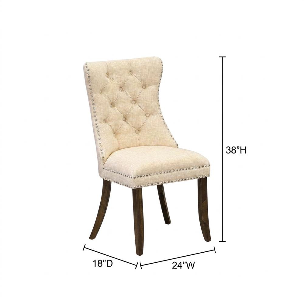 Wooden Parsons Dining Chair with Upholstered Seat, High Back, Light Beige, Set of 2