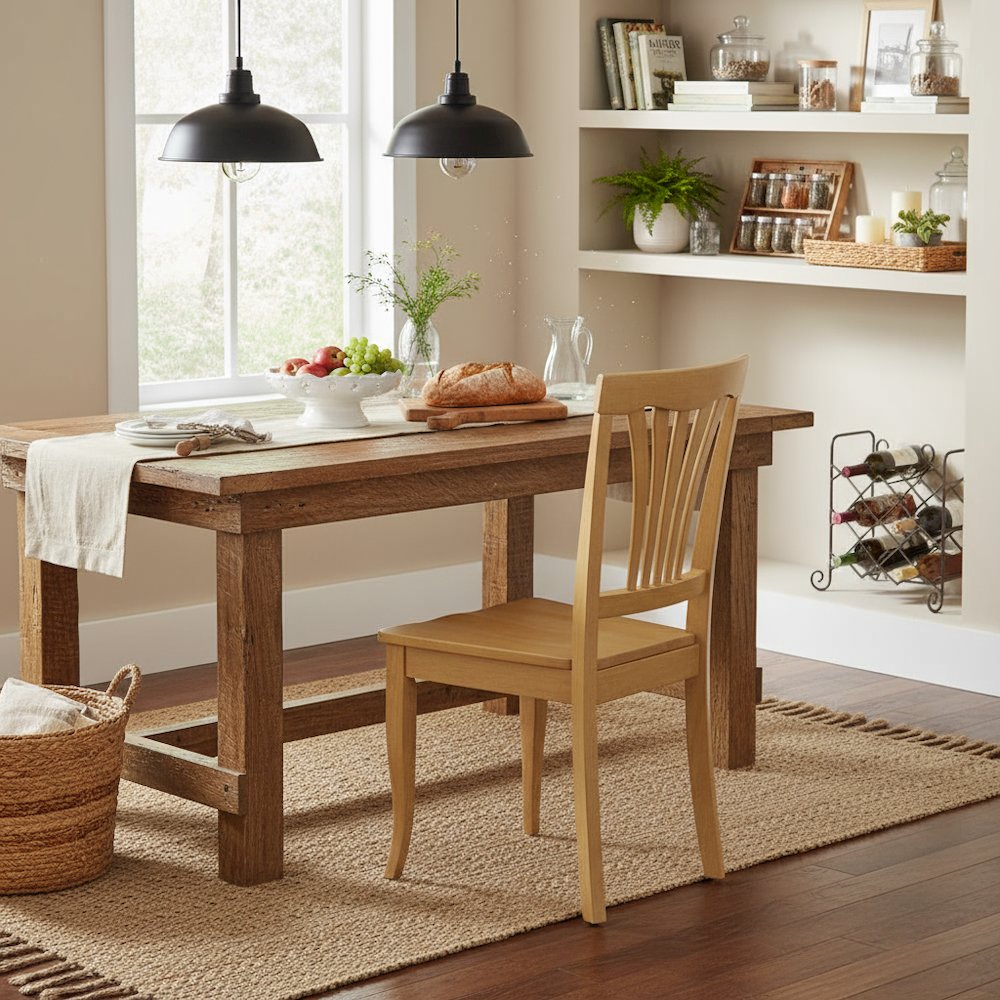 Wood Seat Dining Chair Set of 2, Vertical Slatted Back Oak Finish Classic Design