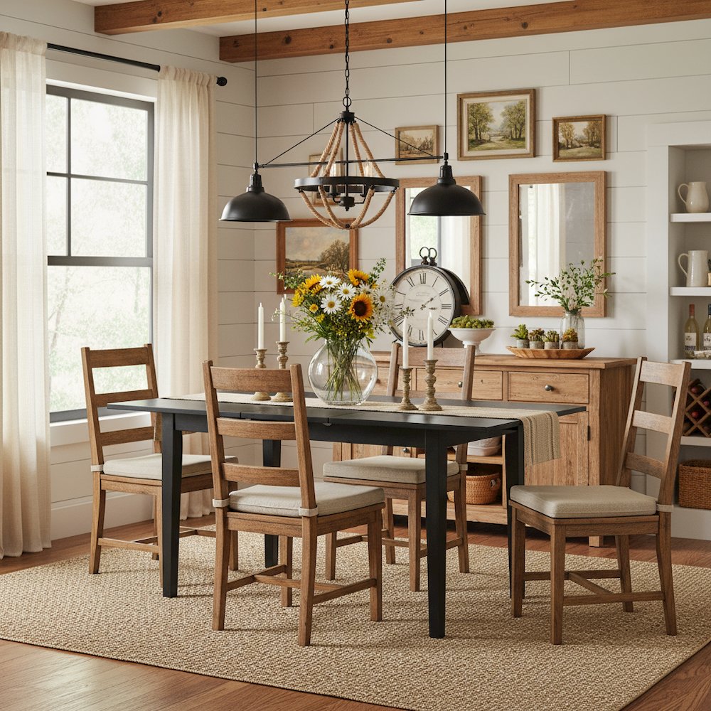Rectangular Wood Dining Table, Black Finish, Butterfly Leaf, Solid Wood