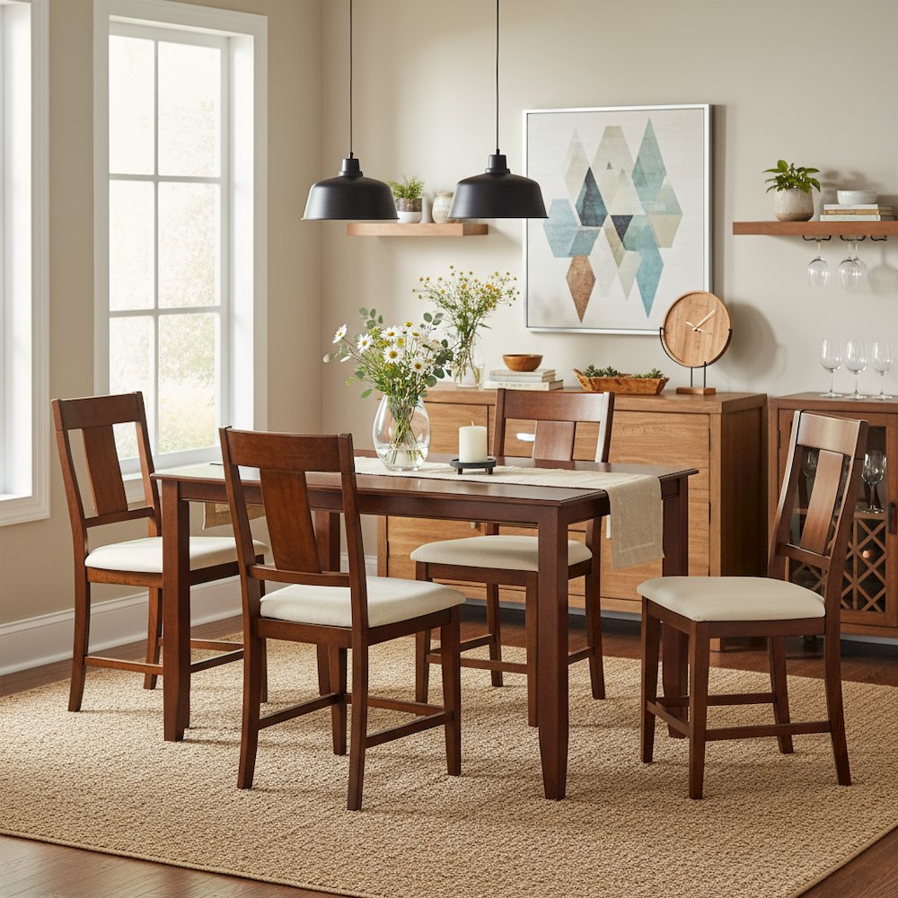 Counter Height Rectangular Table, Mahogany Finish, Sturdy Solid Wood, 30x48