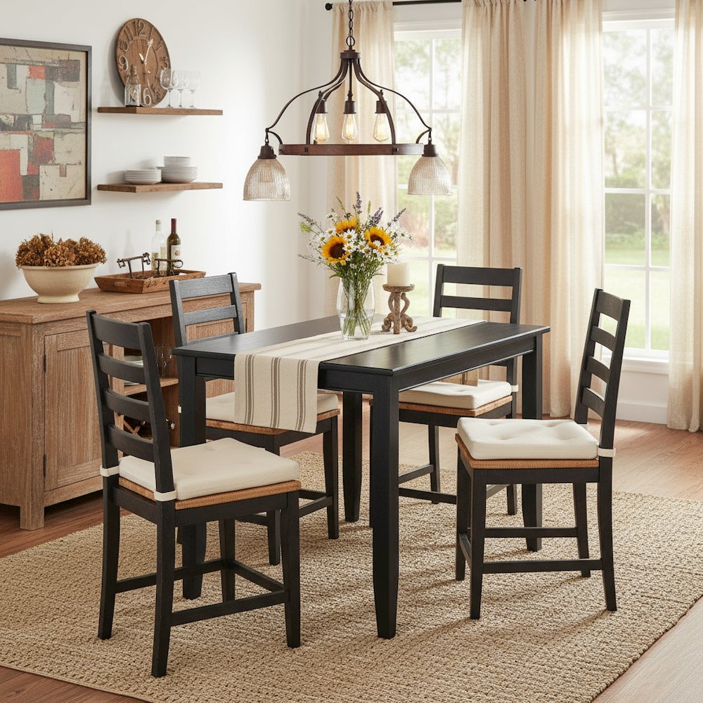 Counter Height Rectangular Table, Black Finish, Solid Wood, 30x48 Dining