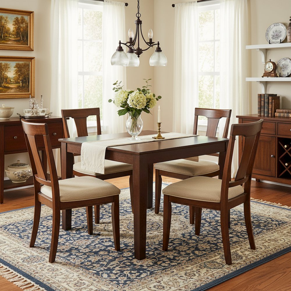Square Dining Table, Mahogany Finish, Solid Wood, Mid-Century Style