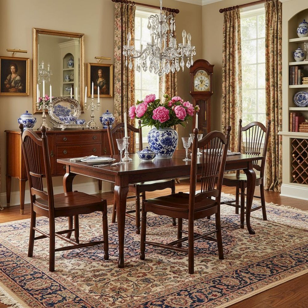 Mahogany Dining Chair, Wooden Seat, High Back, Set of 2, Asian Wood