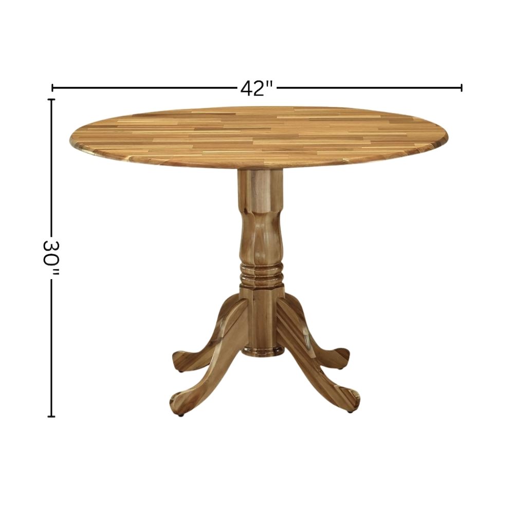 Round Kitchen Table, Drop Leaves, Natural Wood Texture, Pedestal Base