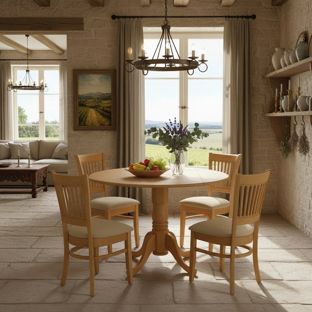 Elegant Brown Oak Dining Room Table Set for 4, Small Kitchen Table Set