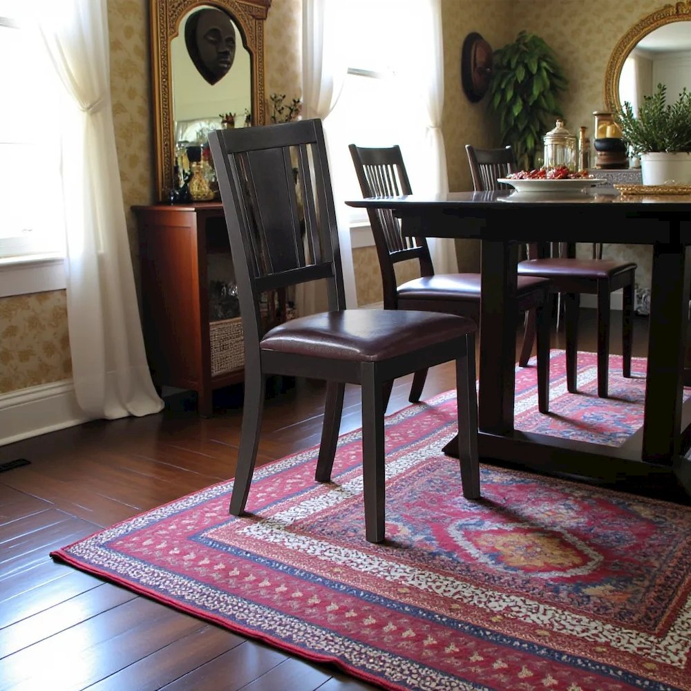 Elegant Black Wooden Dining Chairs with Faux Leather Seat – Set of 2