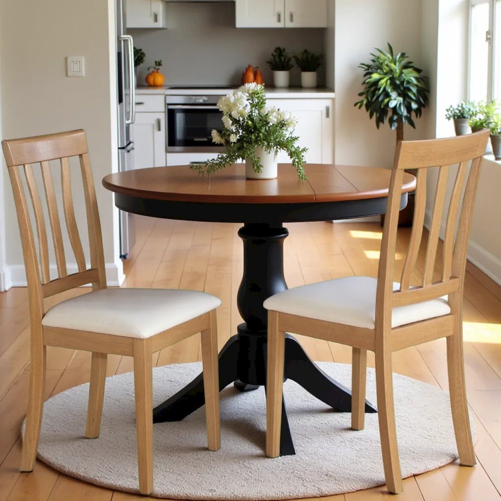 Elegant Dining Chairs – Faux Leather Seat & Solid Wood, Set of 2