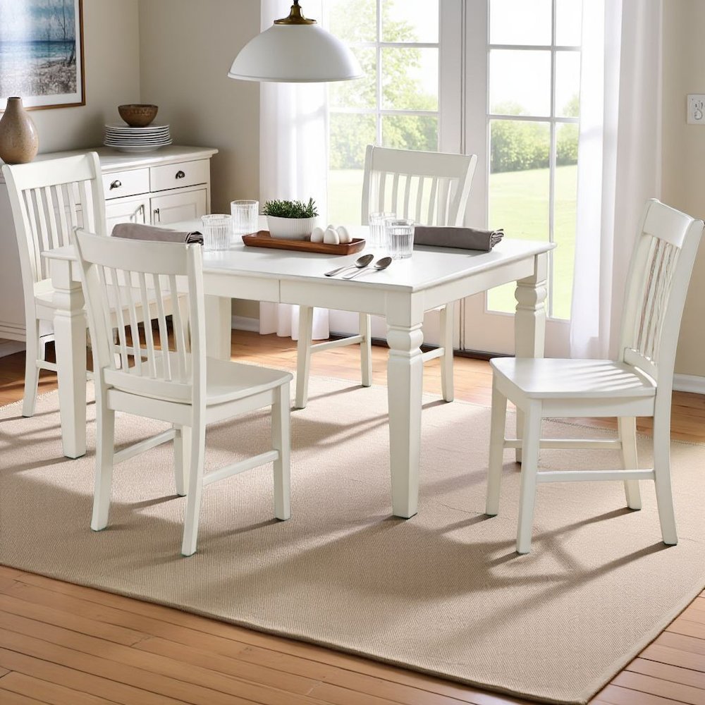 White 5 Piece Dining Table Set for 4 with Chairs and Kitchen Table