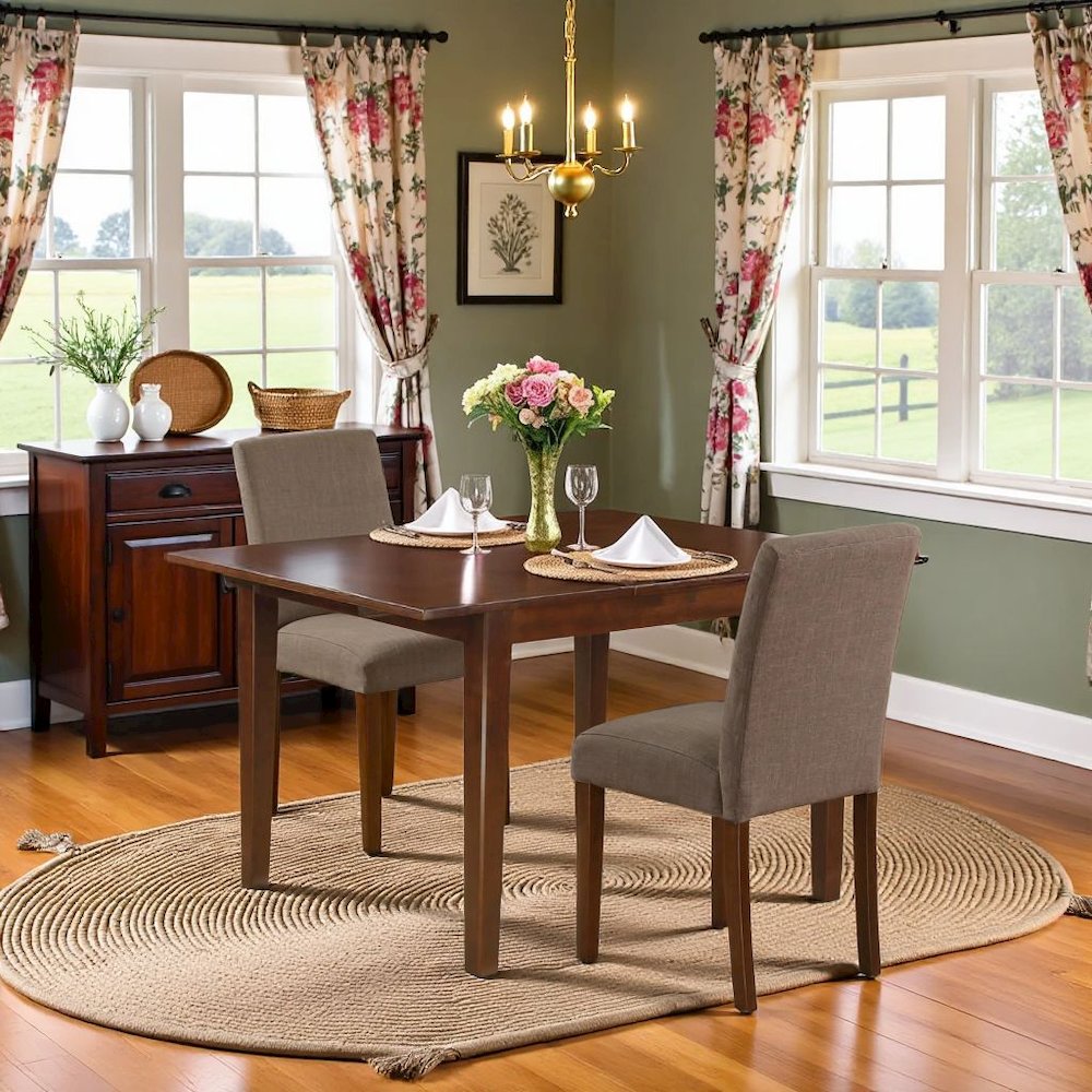Solid Wood Drop Leaf Dining Table and Chairs for Small Spaces, Brown