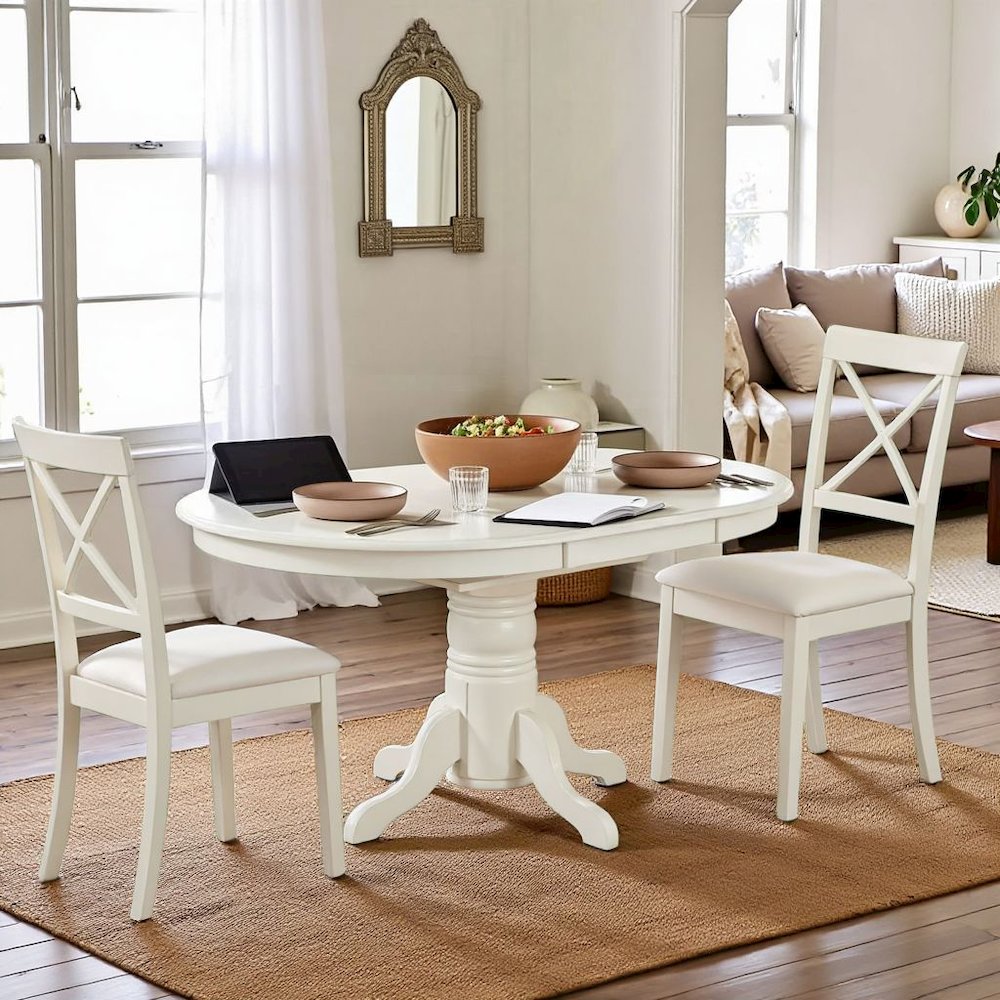 White 5 Pc Kitchen Table Chairs Set of 4, Solid Wood Breakfast Nook
