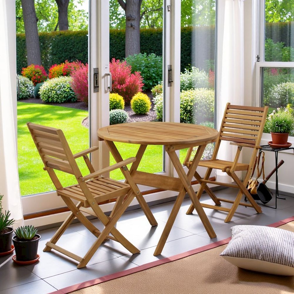 Solid Wood 3-Piece Patio Furniture Set with Bistro Table and Chairs