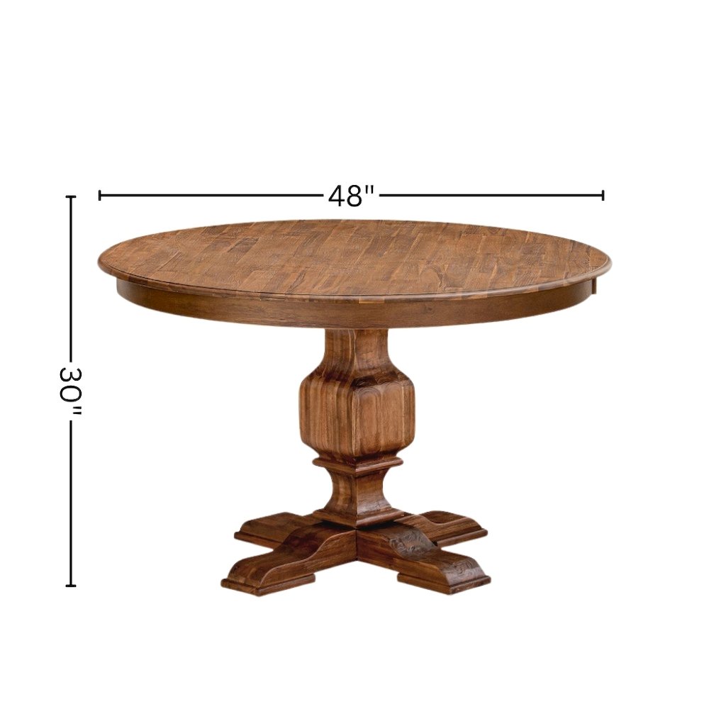 Rustic Round Dining Table, Antique Walnut Finish, Wood, 48 Inch