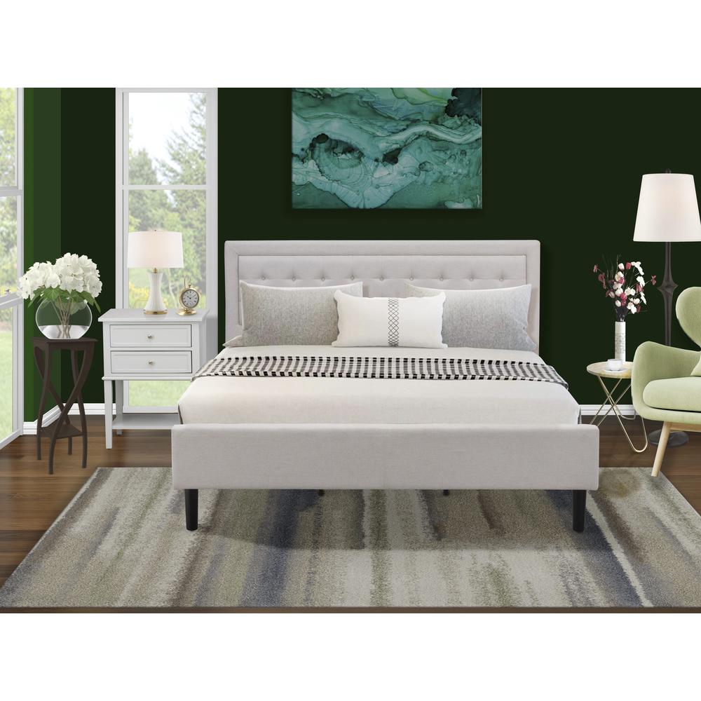 FN08K-1VL14 2-Piece Platform King Size Bedroom Set with 1 Wingback Bed and a Mid Century Nightstand - Mist Beige Linen Fabric