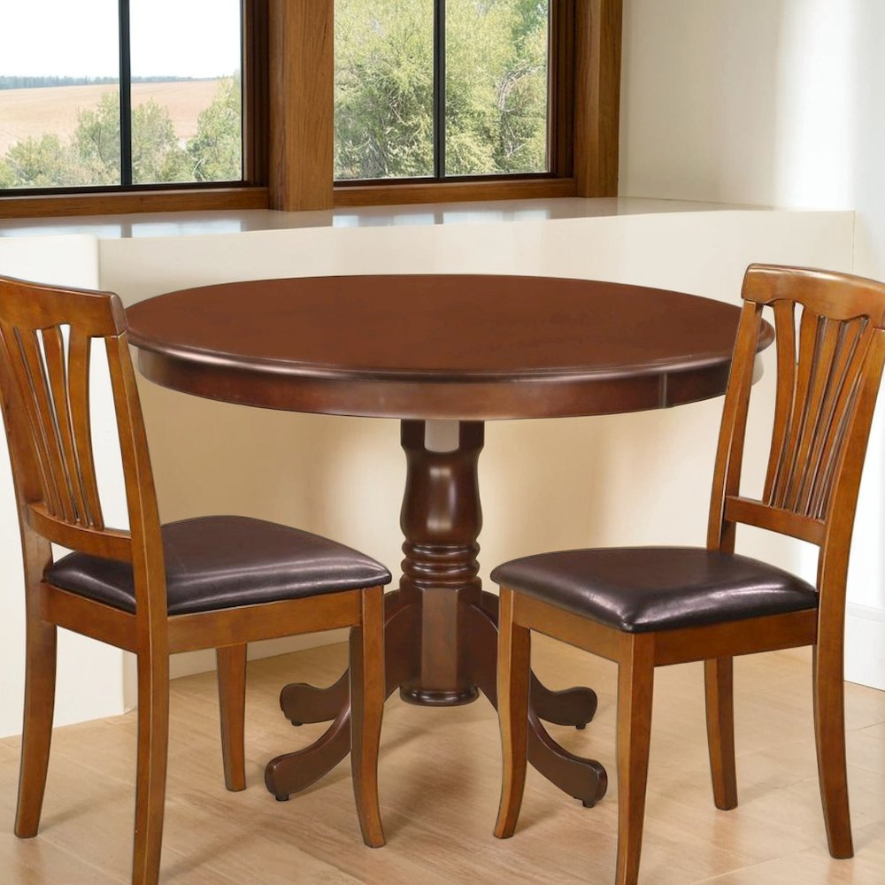 Elegant 42 Inch Round Dining Table in Mahogany Finish for Small Spaces