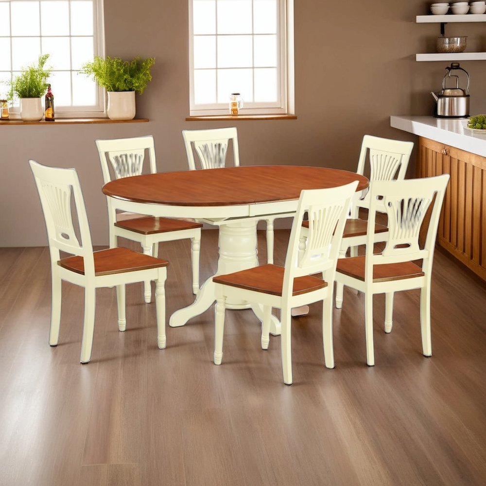 Elegant Oval Dining Table Set for 6 with Leaf and Solid Wood Chairs