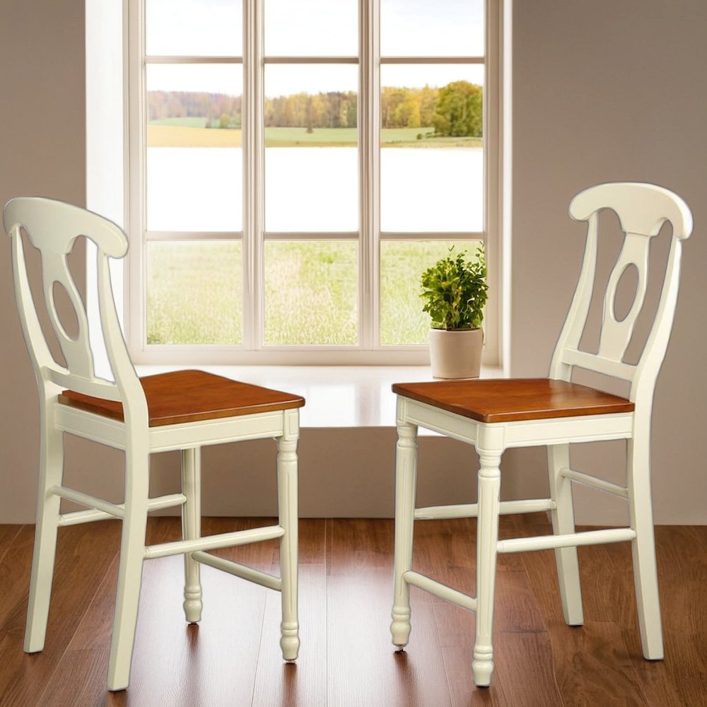 Elegant Wooden Counter Height Chairs with Backrest – Set of Two
