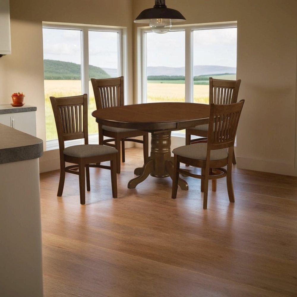 Elegant Dining Room Table Set for 4 with Fabric Chairs and Extendable Leaf