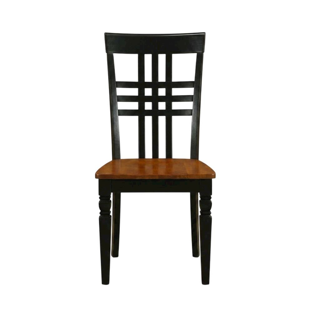 Traditional Solid Wood Dining Chair with Wood Seat, Black & Cherry, Set of 2