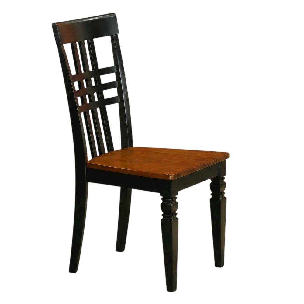 Traditional Solid Wood Dining Chair with Wood Seat, Black & Cherry, Set of 2