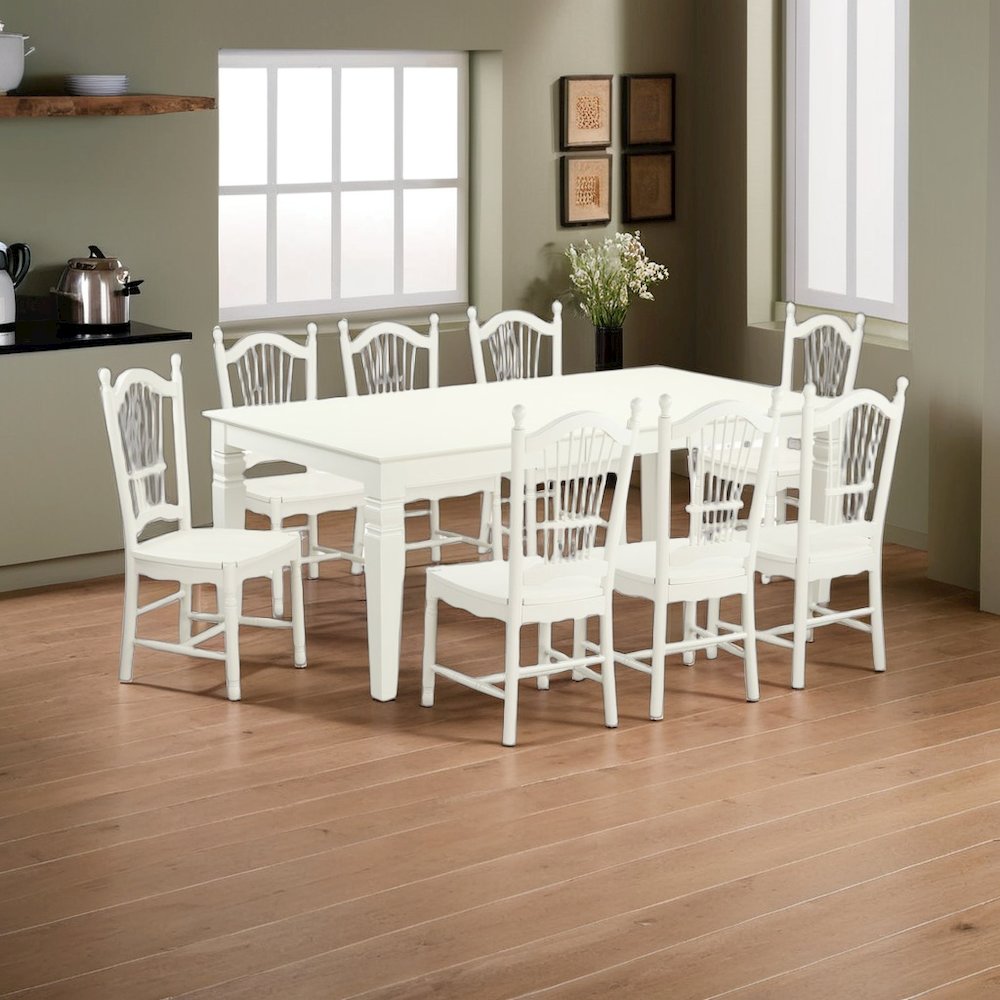 Elegant White 9 Piece Dining Table Set with 8 Chairs for Large Spaces