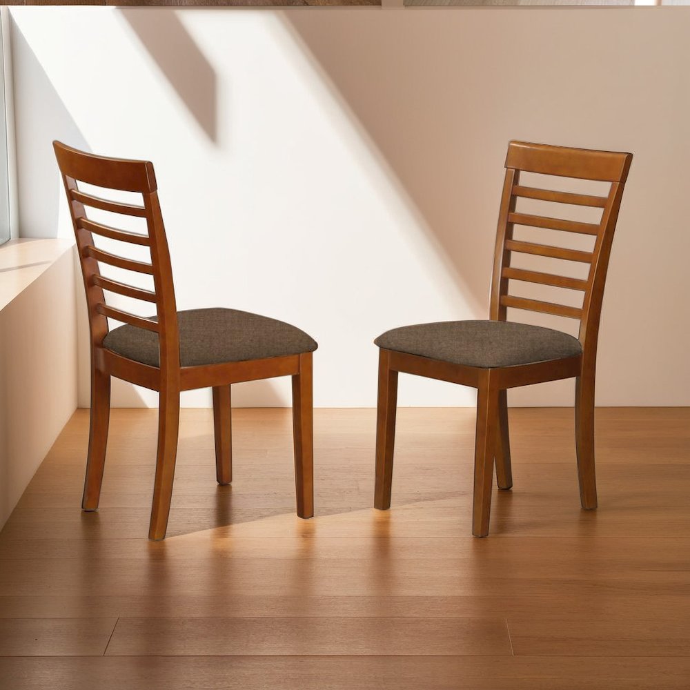 Set of 2 Wooden Dining Chairs – Brown Kitchen Chairs with Cushions