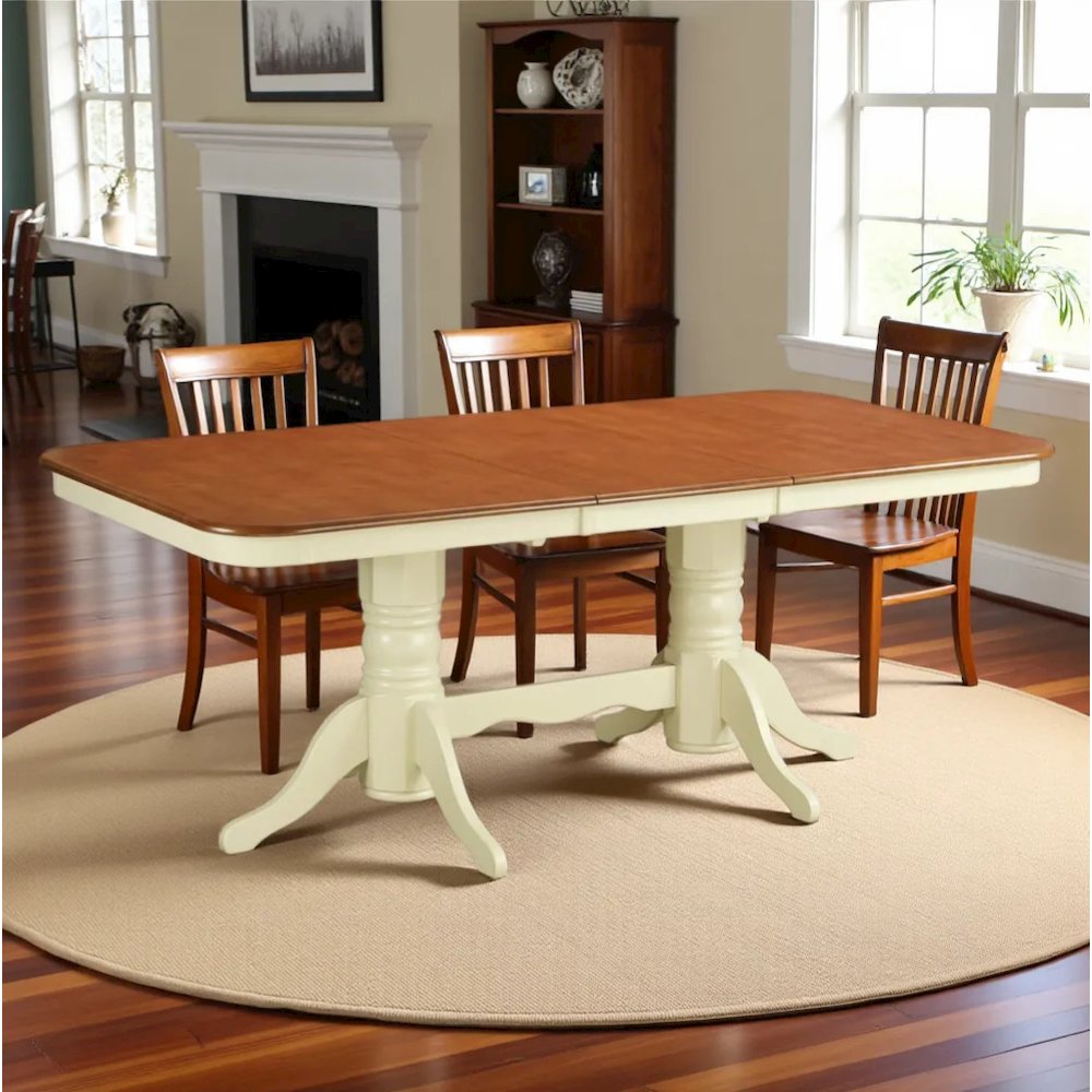Elegant Oval Dining Table – White and Brown Round Dining Table for 6