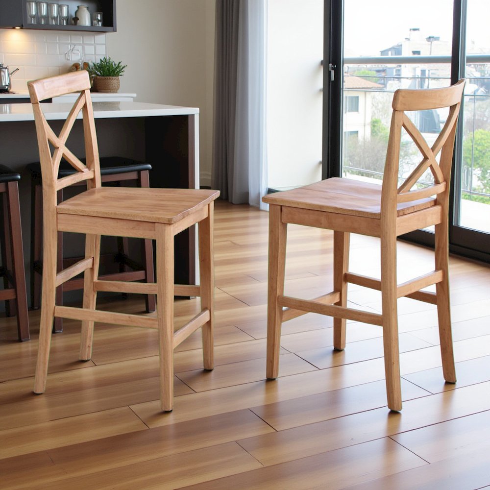 Elegant Wooden Bar Stools – Counter Height Chairs with Back, Set of 2