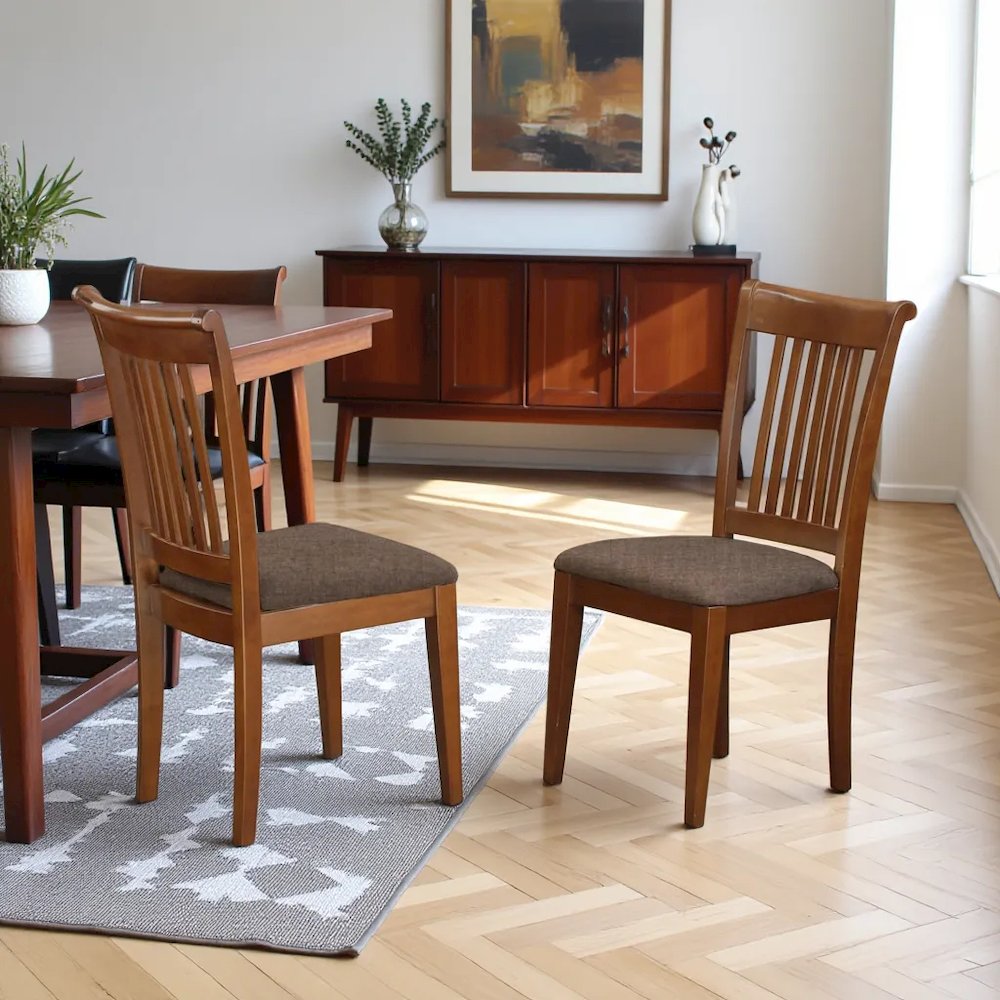 Elegant Slat Back Dining Chairs Set of 2 – Brown Wooden Kitchen Seats