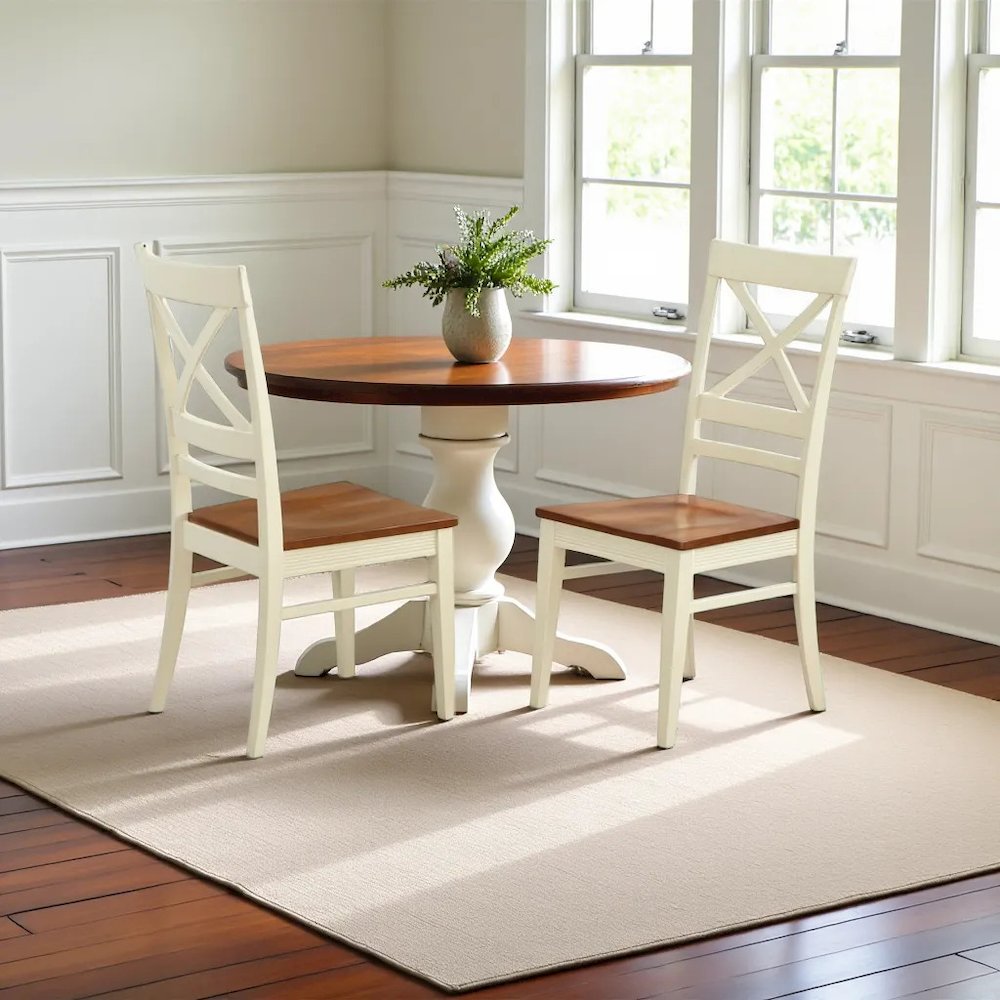 Elegant X-Back Dining Chairs Set of 2 – White Brown Kitchen Seating