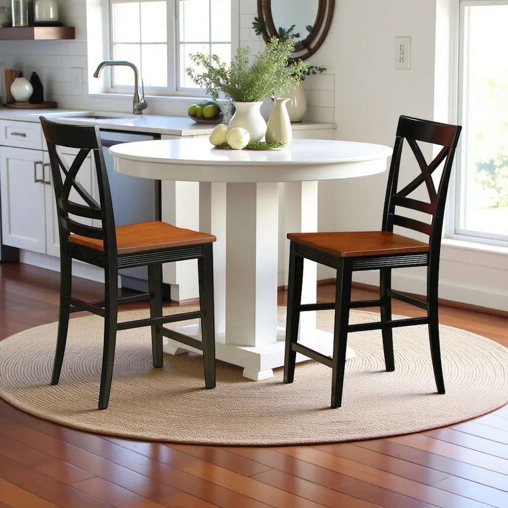 Elegant Wooden Counter Height Chairs with X-Back, Set of 2